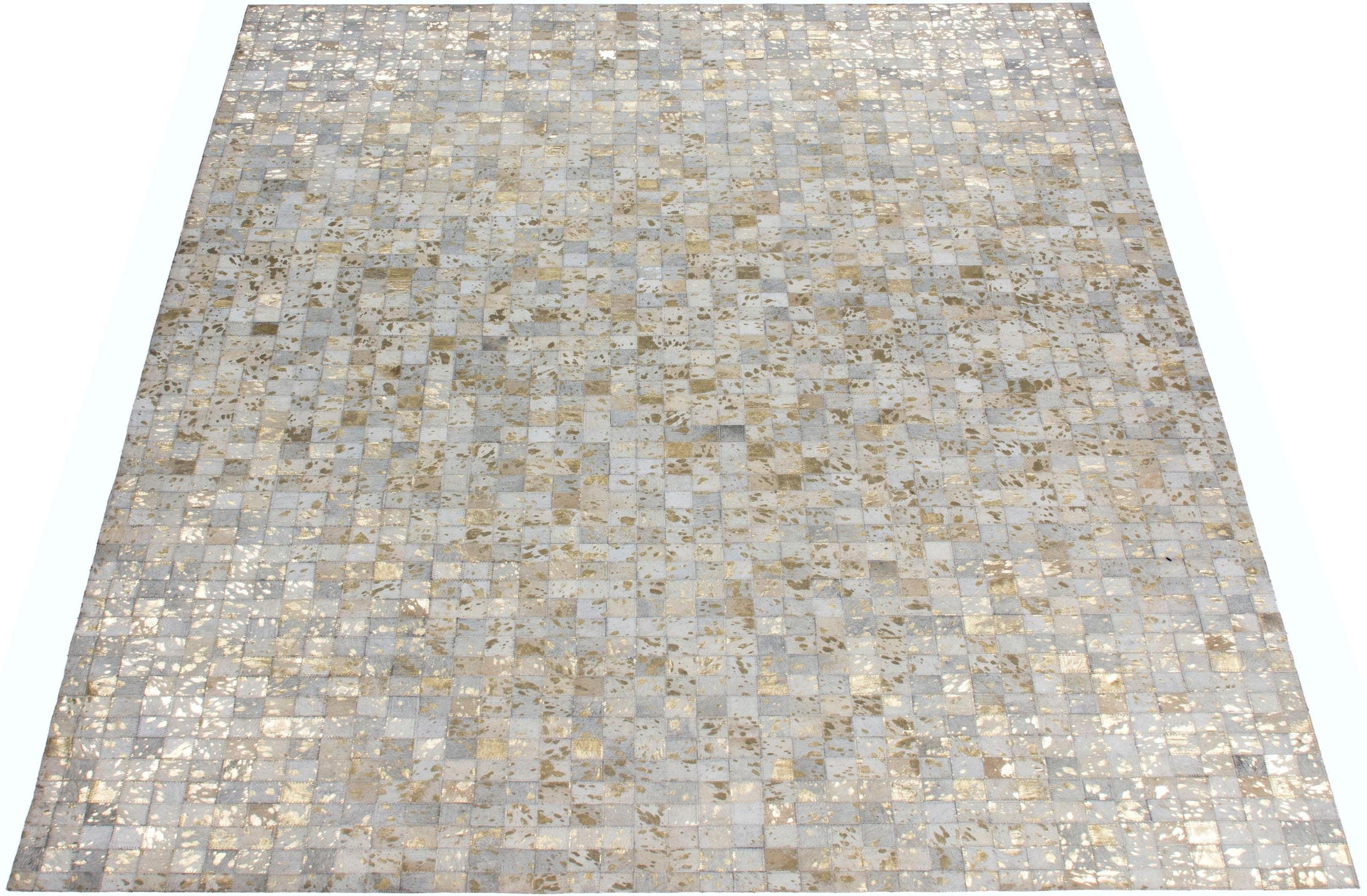 Lederteppich MY HOME "Shawn - Fellteppch" Gr. 3, beige (goldfarben, creme), B:120cm H:8mm L:170cm, Leder, Teppiche, 100% Rindsleder, Patchwork-Dessin, Wohnzimmer Image