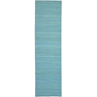 Läufer MORGENLAND "KELIM FANCY UNI", blau (türkis), B:80cm H:7mm L:200cm, Wolle, Teppiche, Wendbar, Einfarbig, Uni Image