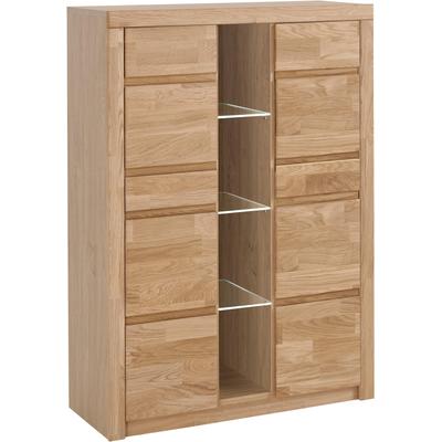Highboard HOME AFFAIRE "Silkeborg", braun (eiche teilmassiv), Holzwerkstoff eichefarben (Korpus) / Massivholz Eiche (Front), Holz teilmassiv, Sideboards, Breite 90 cm Image