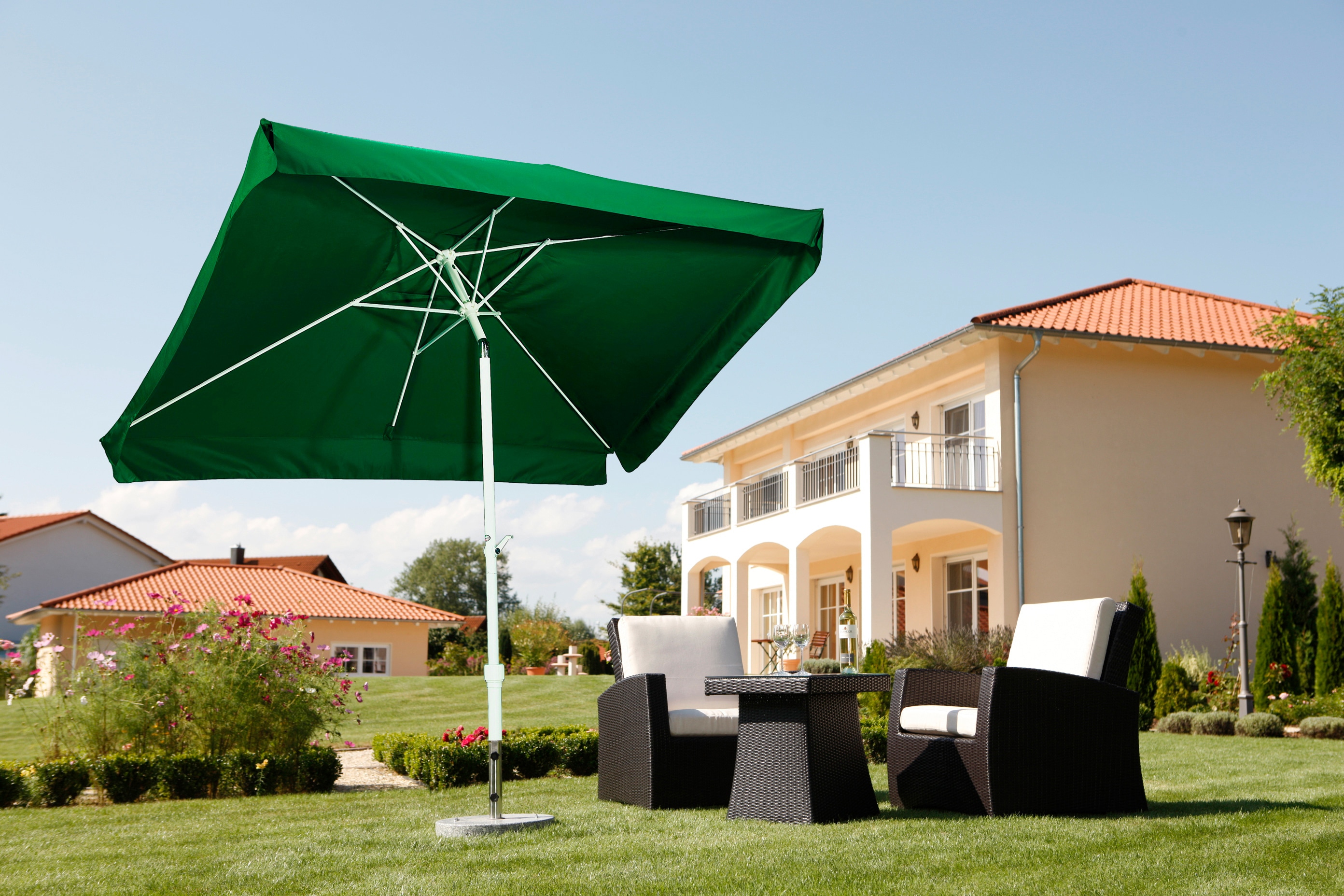 Rechteckschirm SCHNEIDER SCHIRME "Oslo", grün, Obermaterial: 100% Polyester, Standschirme, abknickbar, ohne Schirmständer