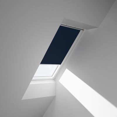 Verdunklungsrollo VELUX "DKL S10 1100SWL", blau (dunkelblau, weiß), S10, stufenlos positionierbar, Aluminium, Polyester, Rollos, weiße Führungsschienen & Griffleiste Image