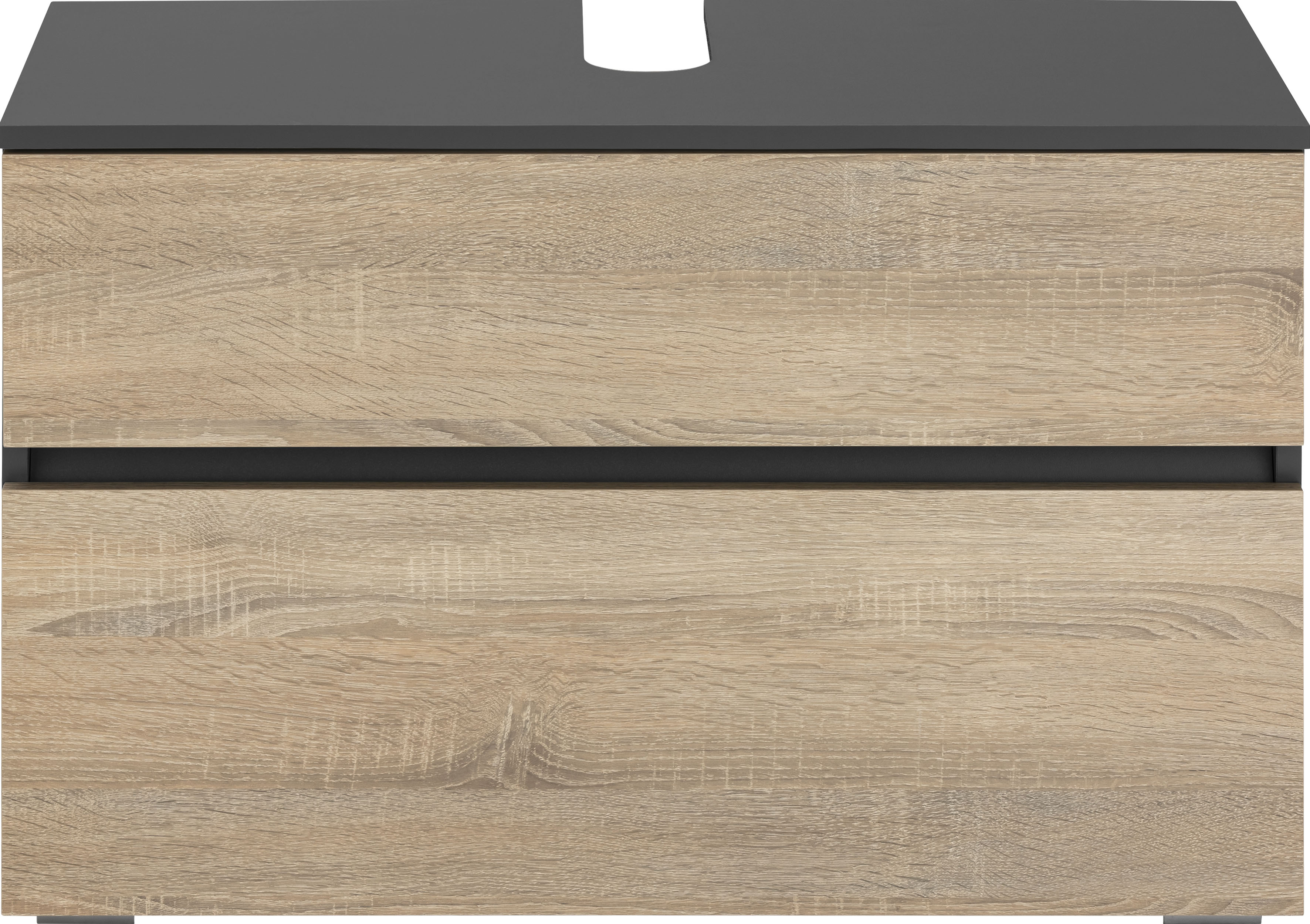 Waschbeckenunterschrank HOME AFFAIRE "Wisla", grau (anthrazit, eichefarben sonoma), B:80cm H:55cm T:35cm, Spanplatte, Schränke, Waschbeckenunterschrank, Siphonausschnitt, Push-to-open-Funktion, Breite 80 cm, Höhe 55 cm