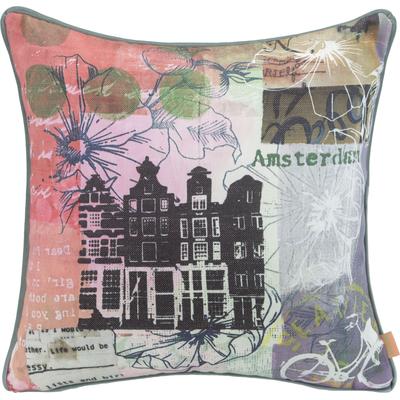 Dekokissen H.O.C.K. "Lieblingsstädte AMSTERDAM", bunt (orange, bunt, bedruckt), B:45cm H:10cm L:45cm, Polyester, Dekokissen_Sitzkissen_Kissenhüllen, mit Amsterdam-Motiv, Wendekissenhülle mit Füllung, 1 Stück Image