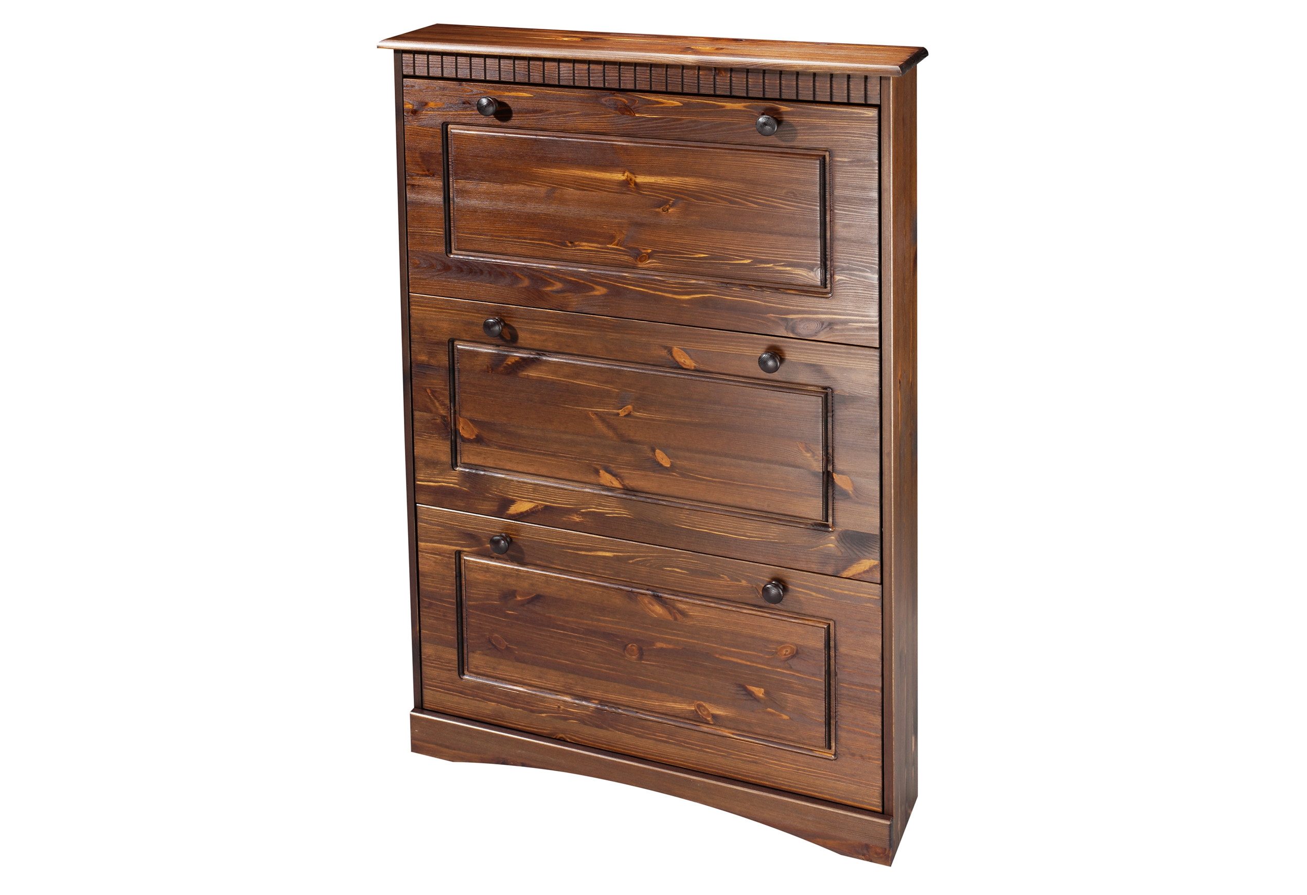 Schuhschrank HOME AFFAIRE "Rustic", braun (dunkelbraun), Für 9-11 Paar Schuhe, Schränke, aus massiver Kiefer, 3 Schuhklappen, für 9-11 Paar, Kassettenoptik Image