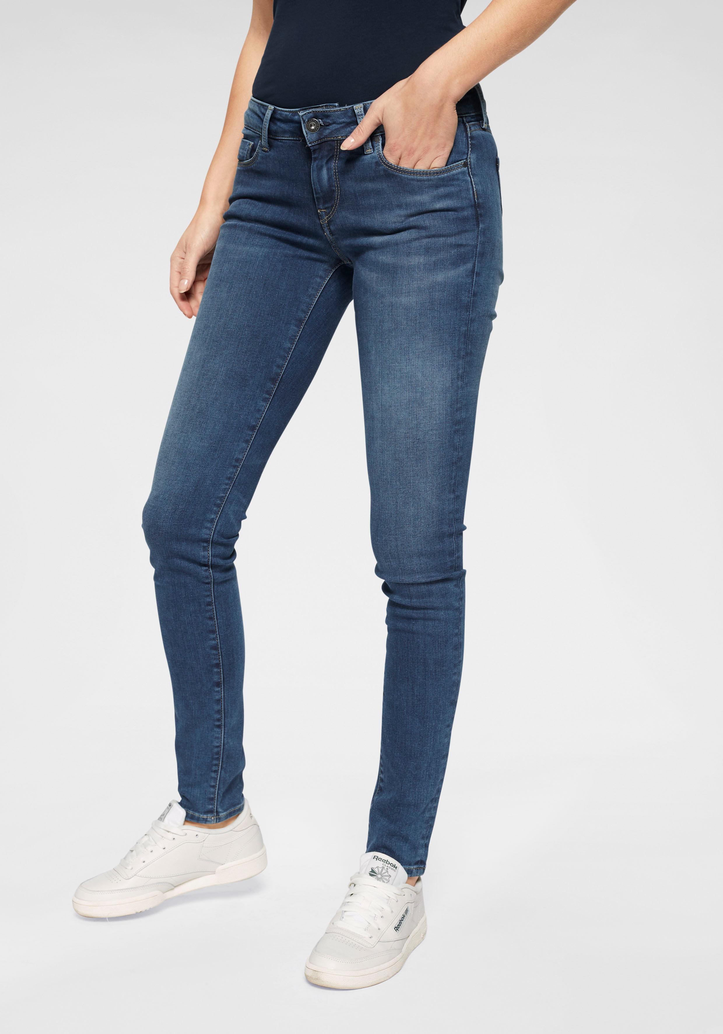 Skinny-fit-Jeans PEPE JEANS "SOHO", Damen, Gr. 30, Länge 30, blau (z63 classic stretch), Denim/Jeans, Obermaterial: 84% Baumwolle, 14% Polyester, 2% Elasthan, skinny fit lang, Jeans, im 5-Pocket-Stil mit 1-Knopf Bund und Stretch-Anteil