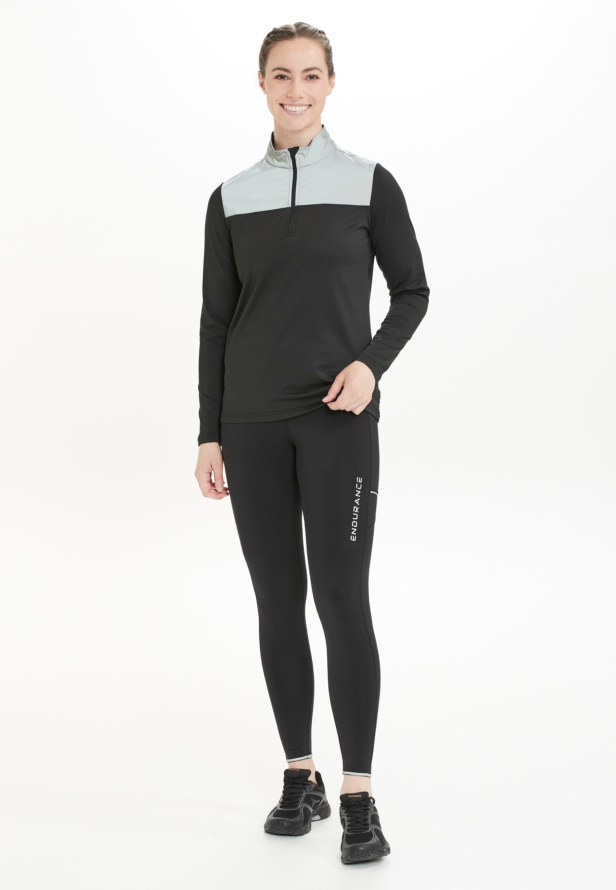 Funktionsshirt ENDURANCE "Tusina", Herren, Gr. 46, silber (schwarz, silberfarben), 90% Polyester, 10% Elasthan, mehrfarbig, normal, hoch geschlossener Ausschnitt, Shirts, mit starken Ultra-Reflektoren Image