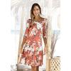 Jerseykleid S.OLIVER, Damen, Gr. 38, N-Gr, orange (koralle, bedruckt), Jersey, Obermaterial: 100% Viskose, modisch, figurumspielend knielang, Rundhals, 3/4-Ärmel, Kleider, mit Blumenprint und Volantrock, 3/4-Ärmel, Sommerkleid, Strandkleid