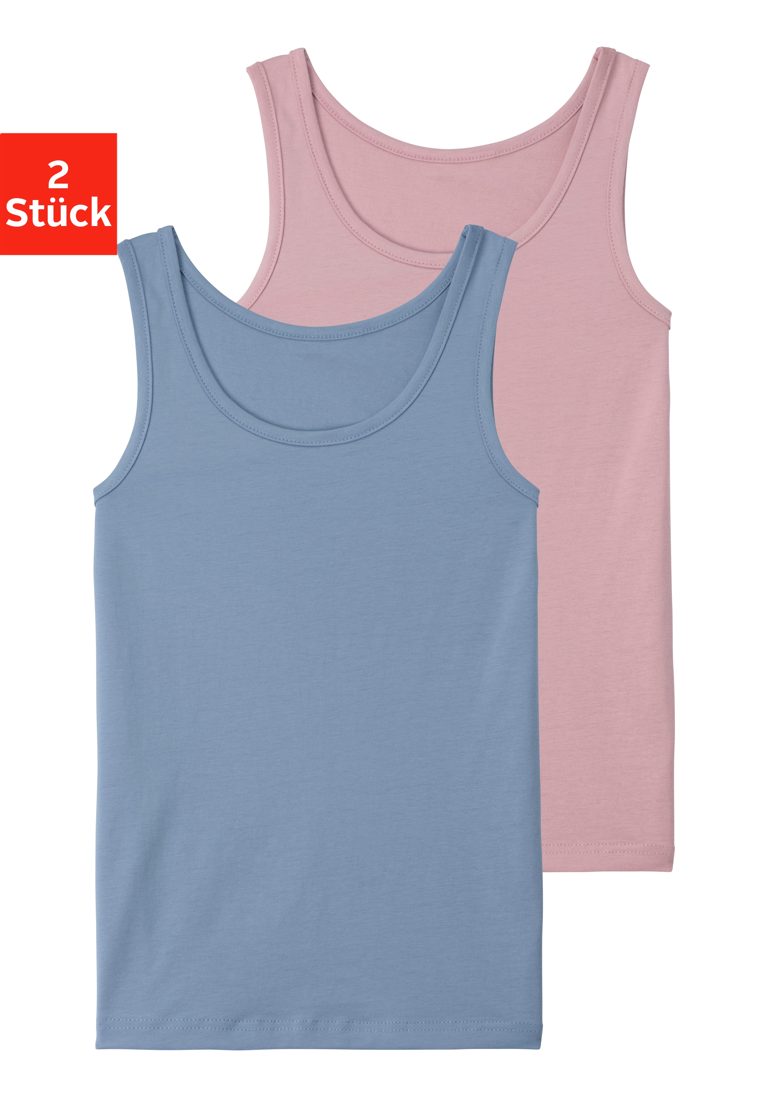 Unterhemd VIVANCE, Kinder, Gr. 182, bunt (hellblau, rosa), Jersey, Obermaterial: 95% Baumwolle, 5% Elasthan, unifarben, Basic, körpernah, Rundhals, Unterhemden, in schlichtem Design, Tanktop, Unterziehshirt Image