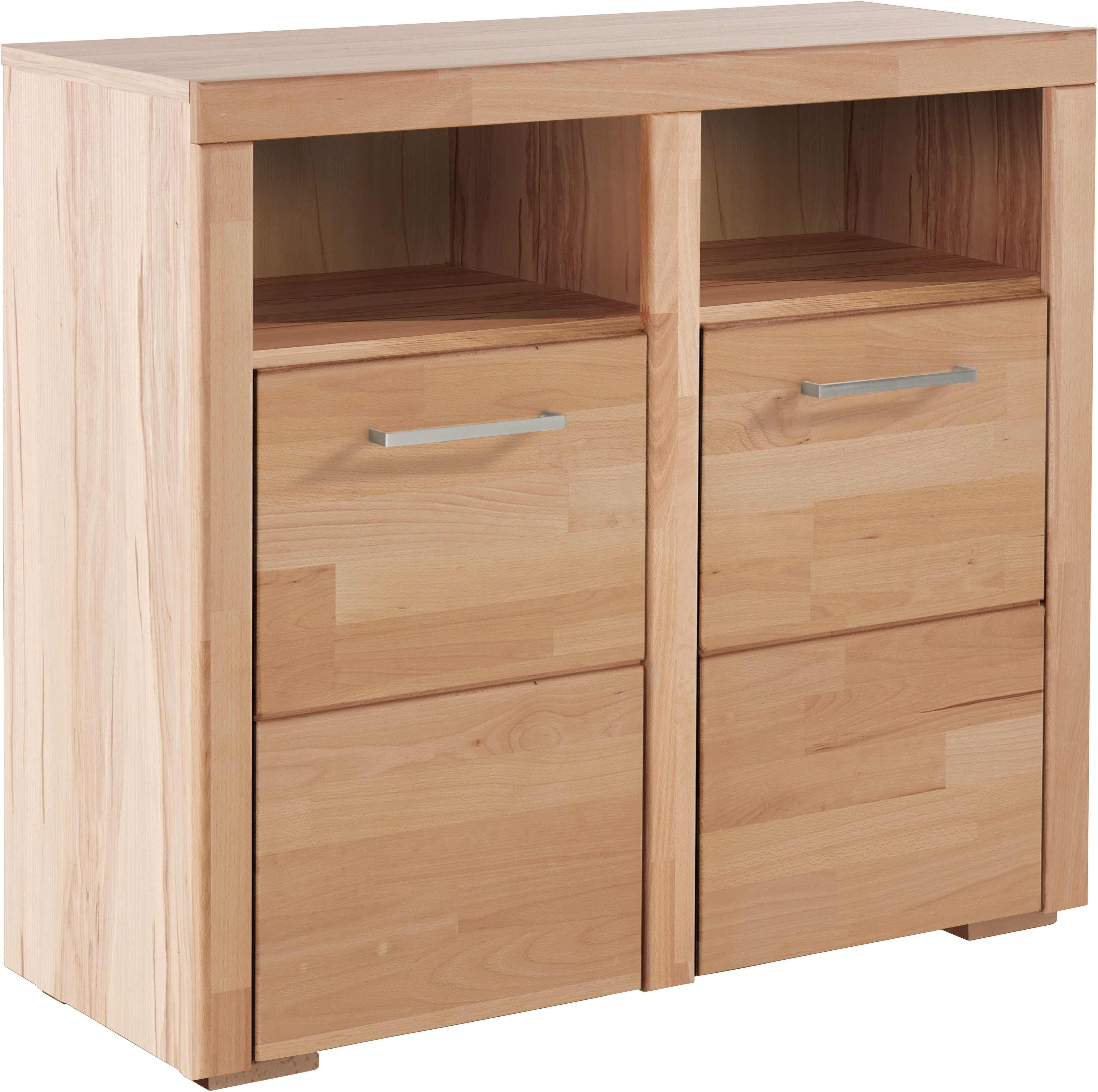Kommode HOME AFFAIRE "Falco,89cm breit,35 cm tief, Fronten Massivholz", beige (kernbuche teilmassiv), B:89cm H:80cm T:35cm, Holzwerkstoff, Sideboards, Kernbuche massiv, Holzwerkstoff, Metall Griffe,6Fächer
