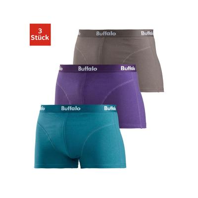 Boxer BUFFALO "Boxershorts für Herren", Herren, Gr. 8 (XXL), bunt (lila, petrol, grau), Jersey, Obermaterial: 95% Baumwolle, 5% Elasthan, unifarben, Unterhosen, mit Overlock-Nähten vorn Image