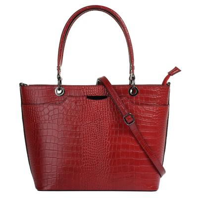 Henkeltasche CLUTY, Damen, Gr. B/H/T: 30cm x 22cm x 10cm onesize, rot (dunkelrot), Leder, Reptilienprägung, Taschen, echt Leder, Made in Italy Image