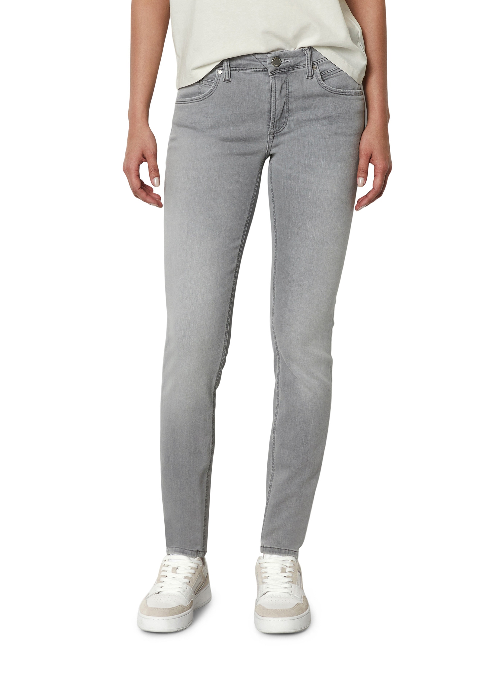 Slim-fit-Jeans MARC O'POLO DENIM "aus Organic Cotton-Mix", Damen, Gr. 28, Länge 34, grau (light grau), Obermaterial: 92% Baumwolle, 6% Elastomultiester, 2% Elasthan, unifarben, slim fit normal, Jeans Slim-fit-Jeans