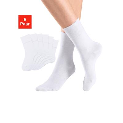 Socken H.I.S, Damen, Gr. 43-46, weiß (6x weiß), Polyamid, Baumwolle, Elasthan, unifarben, elastisch, Socken, mit Komfortbund auch für Diabetiker geeignet Image