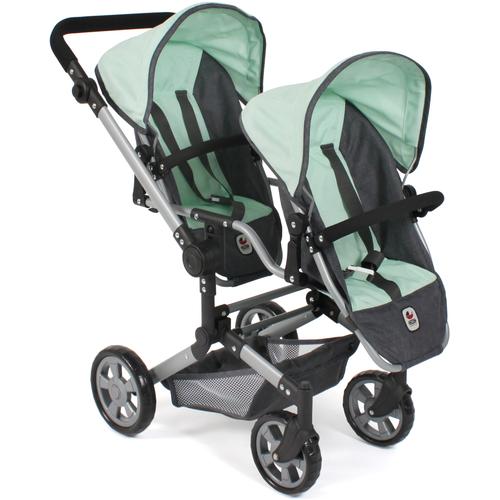 "Puppen-Zwillingsbuggy CHIC2000 ""Linus Duo, Grau-Mint"" Puppenwagen grün (grau, mint) Kinder Puppenwagen -trage"