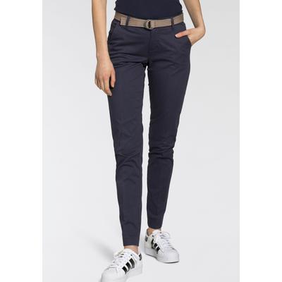 Chinohose AJC, Damen, Gr. 34, N-Gr, blau (marine), Web, Obermaterial: 98% Baumwolle, 2% Elasthan, unifarben, kontrastfarbene Details, casual, gerade, unten schmal lang, Hosen Chinohose, in lässiger Form mit konstrastfarbendem Gürtel, Topseller Image