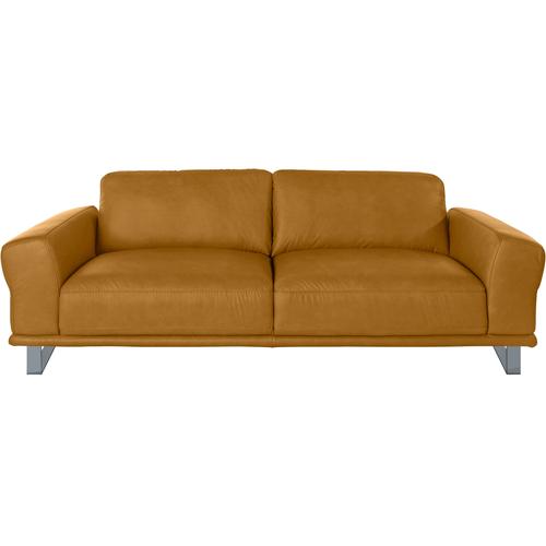 „2,5-Sitzer W.SCHILLIG „“montanaa““ Sofas Gr. B/H/T: 232 cm x 78 cm x 94 cm, Longlife Xtra-Leder Z69, gelb (kurkuma z69) 2-Sitzer Sofas mit Metallkufen in Silber matt, Breite 232 cm“