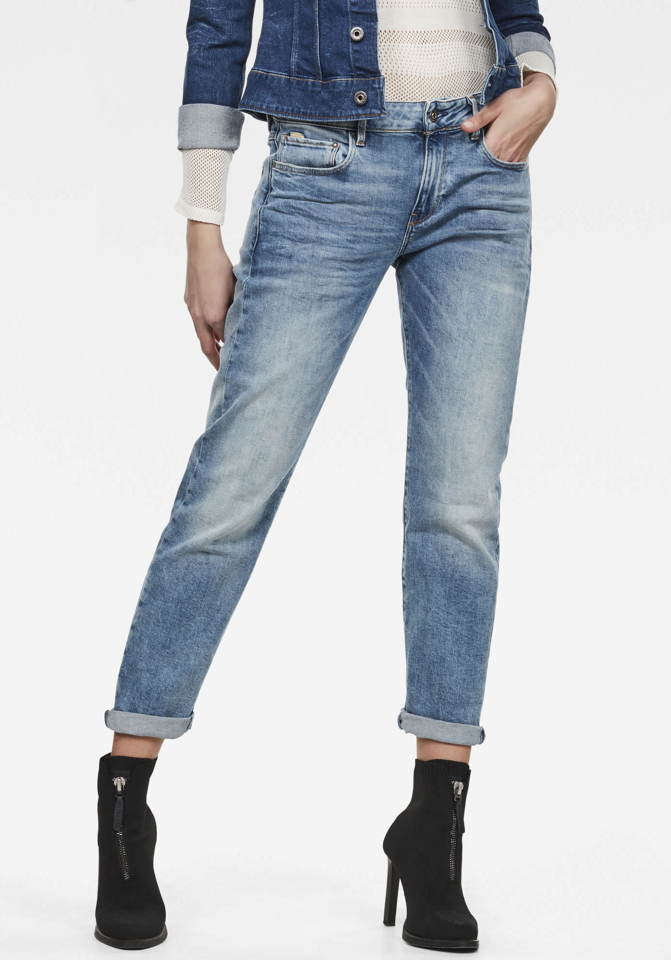 Boyfriend-Jeans G-STAR "Kate Boyfriend", Damen, Gr. 31, Länge 30, blau (light indigo aged (light blau)), Denim/Jeans, Obermaterial: 99% Baumwolle, 1% Elasthan, straight fit normal, Jeans, mit authentischen Used Effekten Image