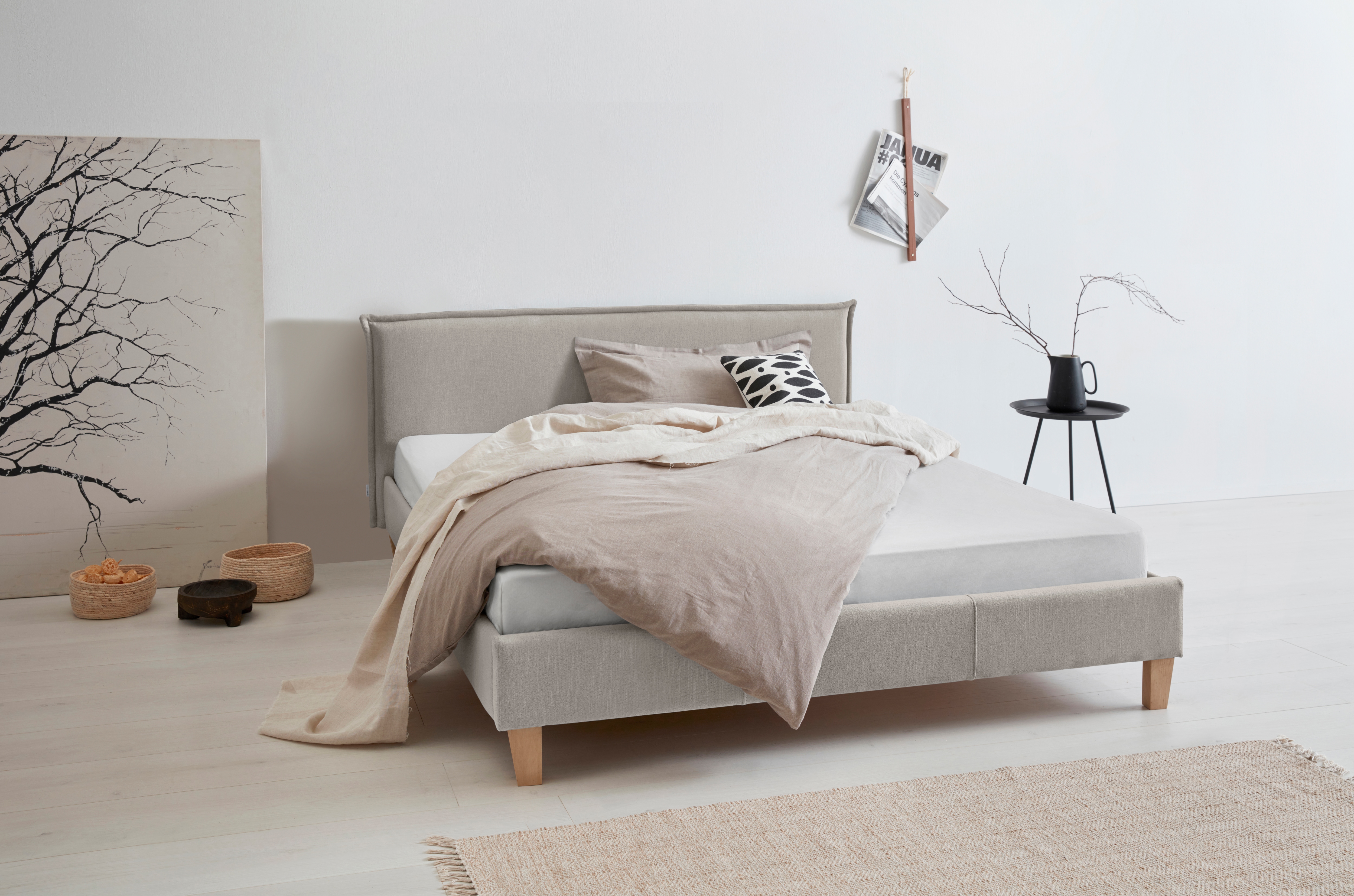 Polsterbett OTTO PRODUCTS "Heddi", grau (hellgrau), B:165cm H:82cm L:212cm, Bezug Struktur fein (100% recyceltes Polyester), Betten, Polsterbett ohne Bettkasten Polsterbett, in 5 Breiten: von 90cm-200cm, Biese am Kopfteil, Strukturstoff Image