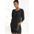 Sweatkleid BENCH. LOUNGEWEAR, Damen, Gr. 40/42, N-Gr, schwarz-weiß (schwarz, weiß), Interlock, Jersey, Obermaterial: 60% Baumwolle, 40% Polyester, unifarben, Basic, bequem ca. Mitte Oberschenkel, Rundhals, Langarm Rippbündchen, Kleider, mit...