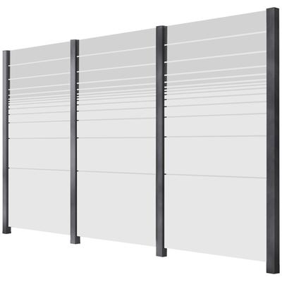 STAKET PRO Zaun Zaunelemente Glaszaun, Gesamtlänge: 3,361 m, 4 Pfosten Gr. Pfosten: 4 St., grau