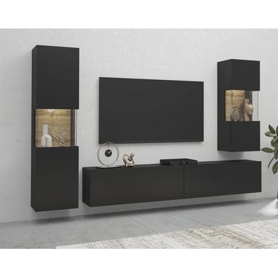Wohnwand INOSIGN "Ava, Wohnzimmer-Set hängend/stehend montierbar, Vitrine, Lowboard", braun (schwarz matt, eichefarben votan), Kastenmöbel-Sets, 3-tlg. Image