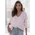 V-Ausschnitt-Pullover BUFFALO, Damen, Gr. 40/42, rosa (rosa, blau), Strick, Obermaterial: 100% Polyester, meliert, modisch, figurumspielend hüftlang, tiefer V-Ausschnitt, Langarm Strickbündchen, Pullover, aus weichem Chenille, Strickpullover,...