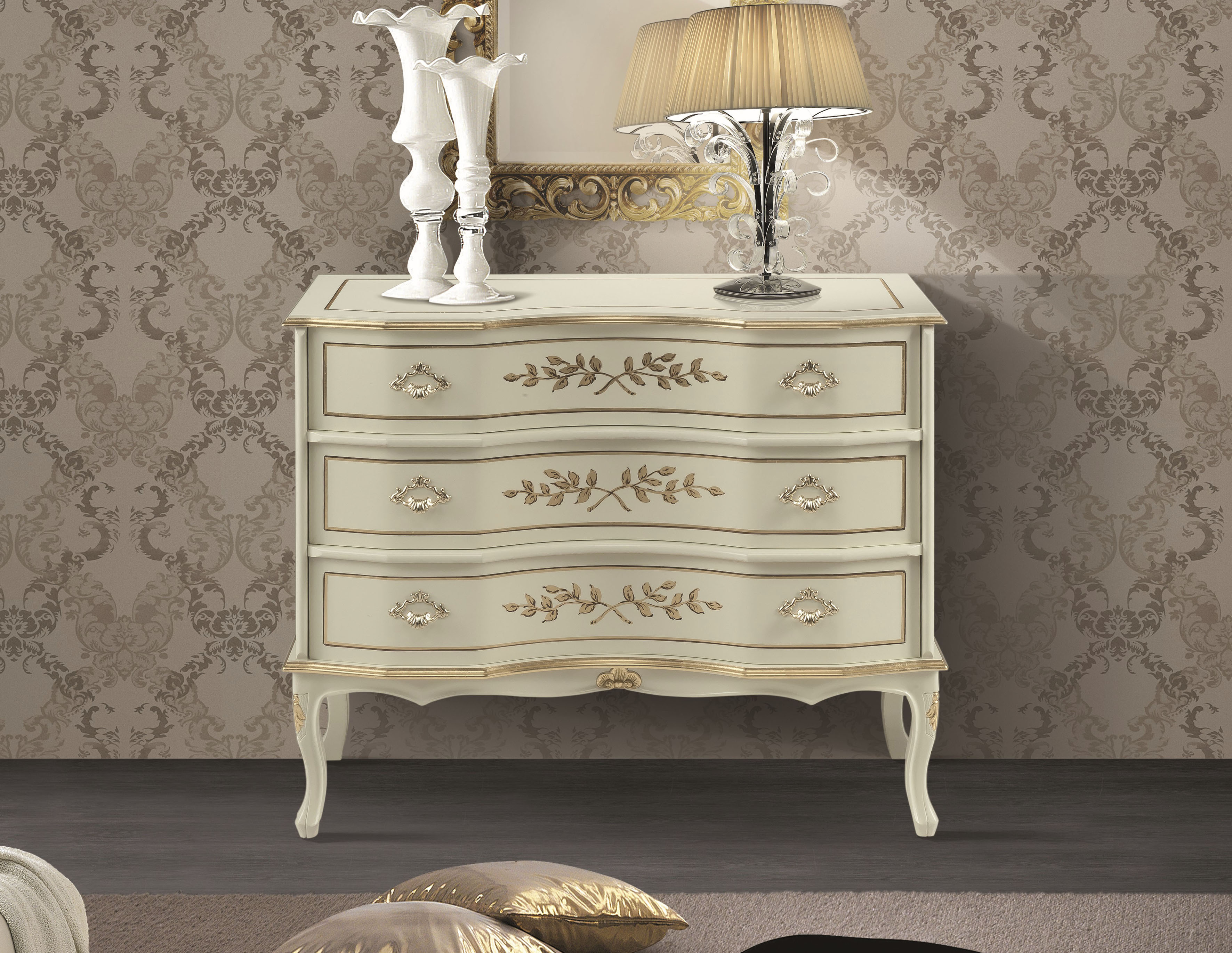 Kommode HOME AFFAIRE "Kommode Venezia", beige (elfenbein), B:88cm H:74cm T:37cm, Holz teilmassiv, Sideboards, Schubladenkommode, Breite 88 cm