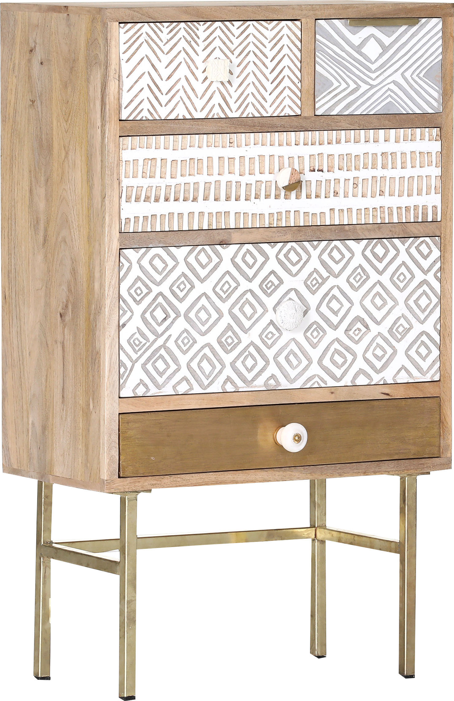 Kommode GUTMANN FACTORY "Linea", beige (natur), B:60cm H:100cm T:37cm, Massivholz, Sideboards, mit detailreichen Verzierungen, Shabby Chic, Vintage