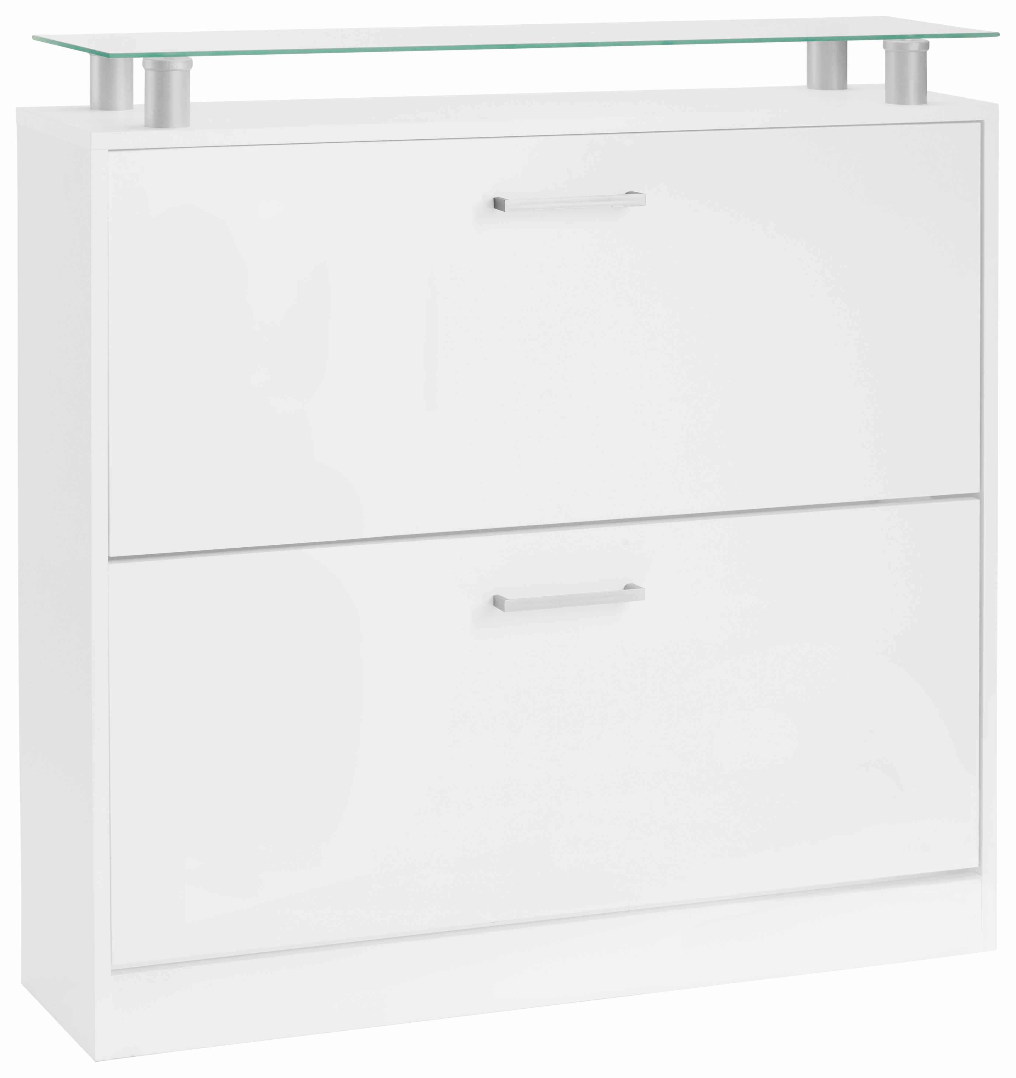 Schuhschrank BORCHARDT MÖBEL "Finn, Schuhregal, Schuhkipper für 12-16 Paar Schuhe", weiß (weiß matt), B:89cm H:90cm T:23cm, Holzwerkstoff, Schränke, Schuhschrank, Breite 89 cm, mit Glasablage