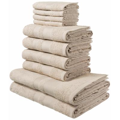 Handtuch Set MY HOME "Vanessa, 10-tlg Handtuch-Set, Duschtücher, Handtücher und Gästetücher", beige (creme), 10 tlg., Walkfrottee, Walkfrottee, Obermaterial: 100% Baumwolle, Handtuch-Sets, 100% Baumwolle, einfarbig, weich, saugstark, mit Bordüre Image