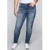 Stretch-Jeans SHEEGO "Große Größen", Damen, Gr. 27, Kurzgrößen, blau (blau denim), Obermaterial: 96% Baumwolle, 4% Elasthan (LYCRA XTRA LIFE), unifarben, casual, lang, Jeans, Skinny mit Bodyforming-Effekt
