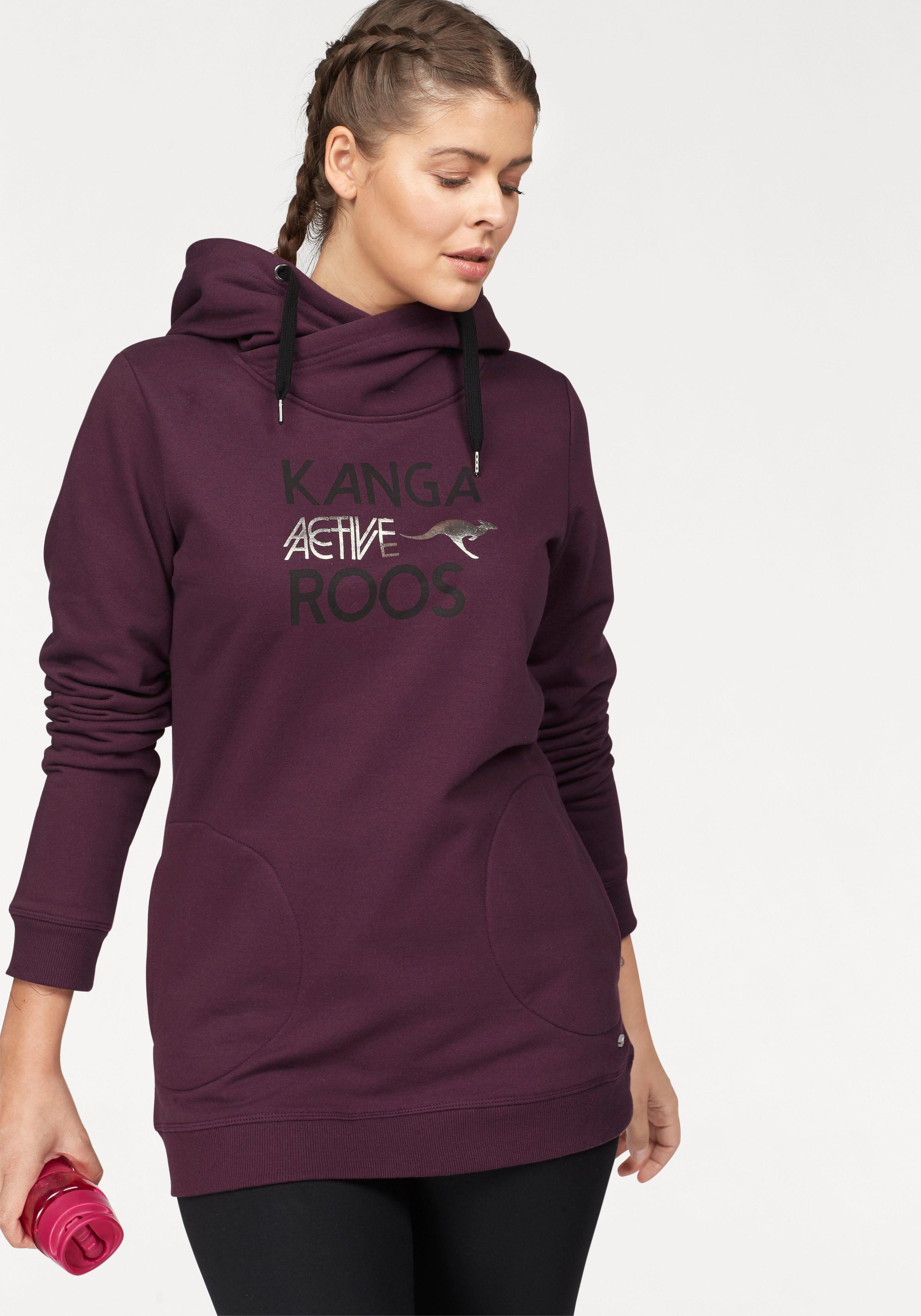 Sweatshirt KANGAROOS, Damen, Gr. 52/54, lila (aubergine), Obermaterial: 65% Baumwolle, 35% Polyester, figurumspielend lang, Sweatshirts Sweatshirt, lange Ärmel, figurumspielende Passform, große Größen, Topseller