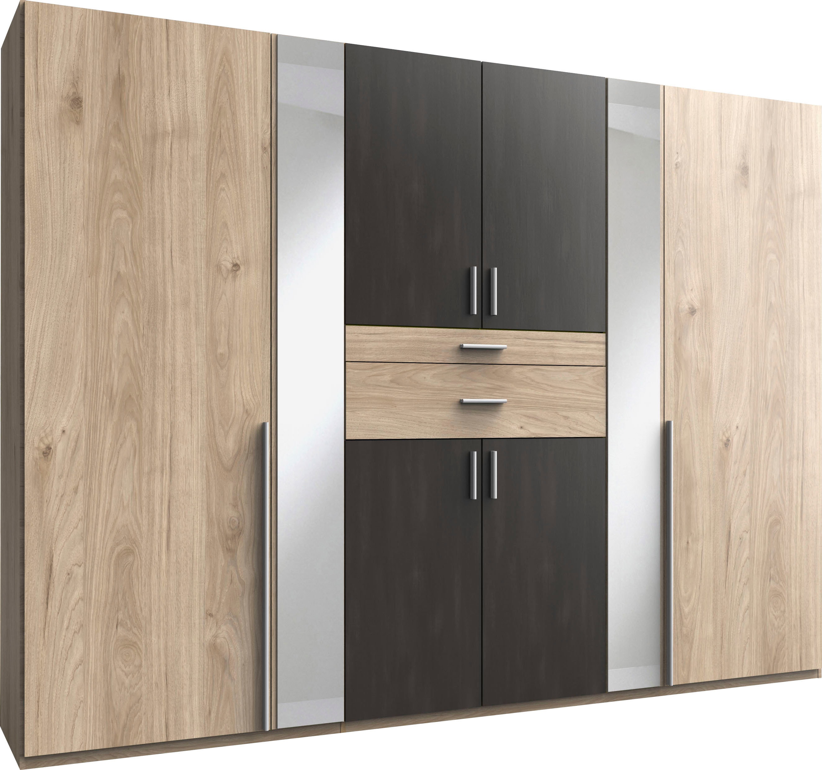 Drehtürenschrank WIMEX "Odessa", braun (hickory eiche nachbildung, raw steel), B:270cm H:208cm T:58cm, Spanplatte, Schränke, Drehtürenschrank