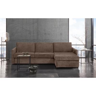 Schlafsofa PLACES OF STYLE "GOLDPOINT Ecksofa 264 cm, Liegefläche (140/200cm), L-Form", braun, B:264cm H:85cm T:157cm, Stuktur weich (100% Polyester), Luxus-Microfaser (100% Polyester), Sofas, Bettfunktion, Bonell-Federkernmatratze und... Image