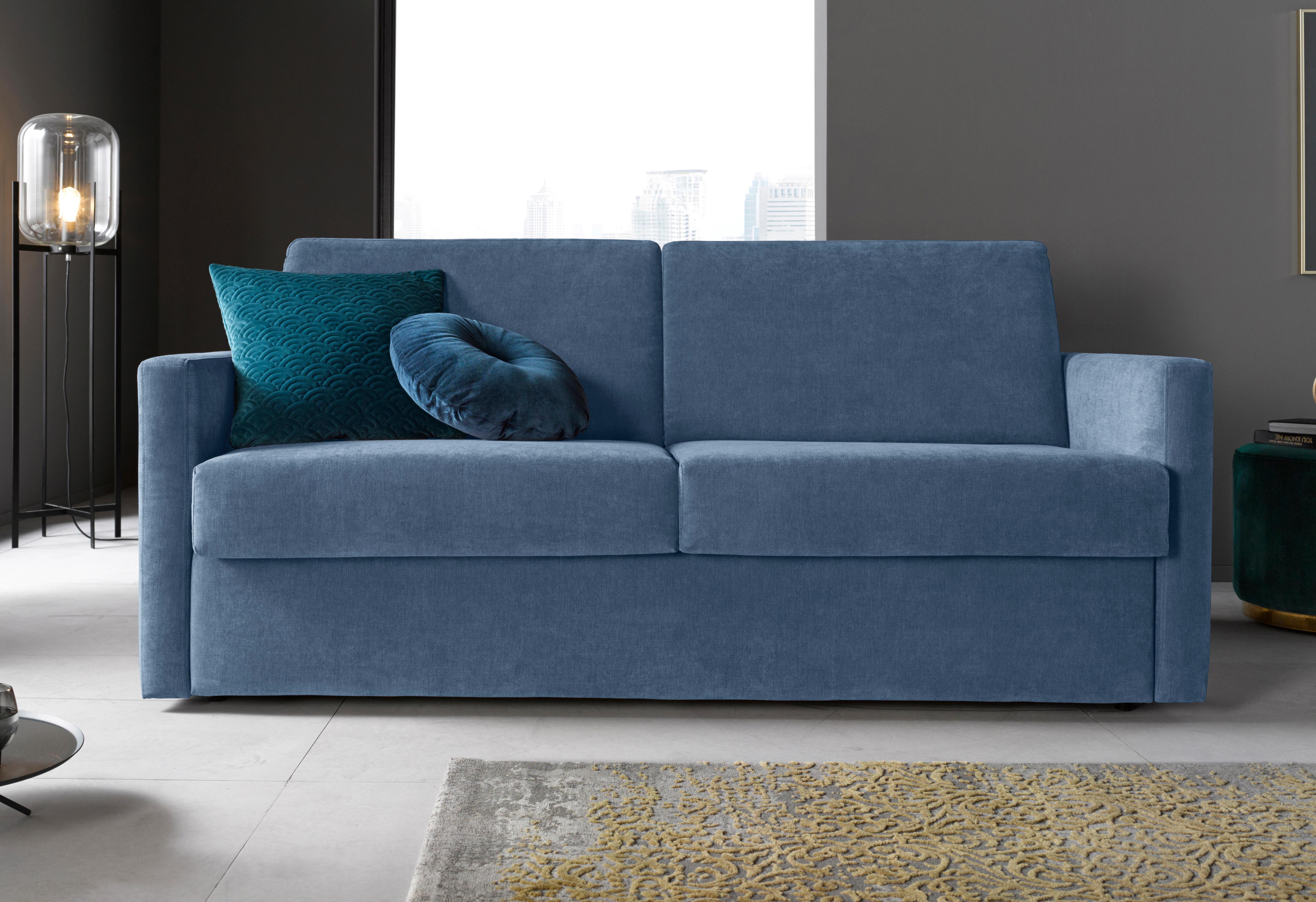 Schlafsofa HOME AFFAIRE "GOLDPOINT 182cm, Dauerschläfer, Liegefläche 140/200 cm", blau, B:182cm H:85cm T:100cm, Samtoptik (100% Polyester);Struktur (100% Polyester), Sofas, Schlafsofa, 3-Sitzer mit Dauerschläfer-Funktion, Bonell-Federkernmatratze