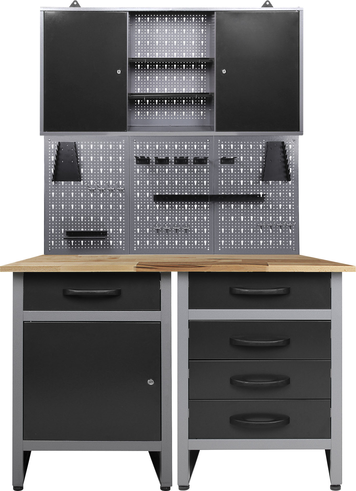 Werkstatt-Set ONDIS24, schwarz (anthrazit, schwarz, grau), B:120cm H:205cm T:60cm, Metall, Werkbänke, 120 cm