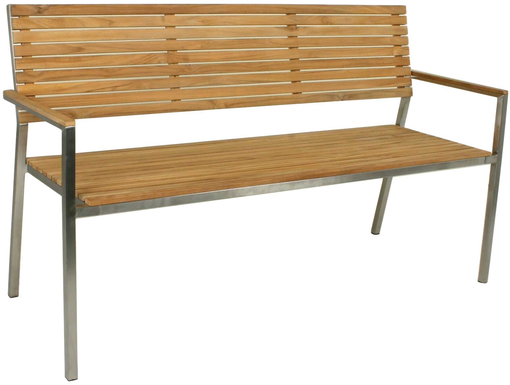 Gartenbank GARDEN PLEASURE "DENVER", braun (braun, silberfarben), H:86cm T:56cm, Teak FSC 100%, Edelstahl 304 gebürstet, Sitzbänke, 3-Sitzer
