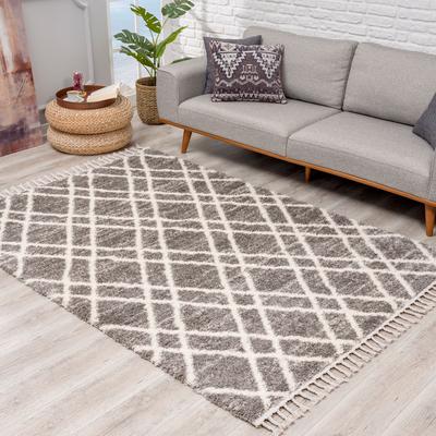 Hochflor-Teppich CARPET CITY "Pulpy 540" Gr. 33, grau, B:80cm H:30mm L:250cm, Kunstfaser, Teppiche, Fransenteppich, besonders weich, mit Fransen, Rauten-Optik Image