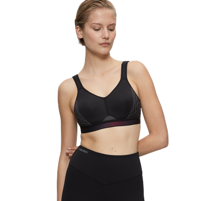 Sport-BH TRIACTION BY TRIUMPH "Triaction Cardio Flow P EX", Damen, Gr. 80, Cup E, schwarz, Single Jersey, Obermaterial: 