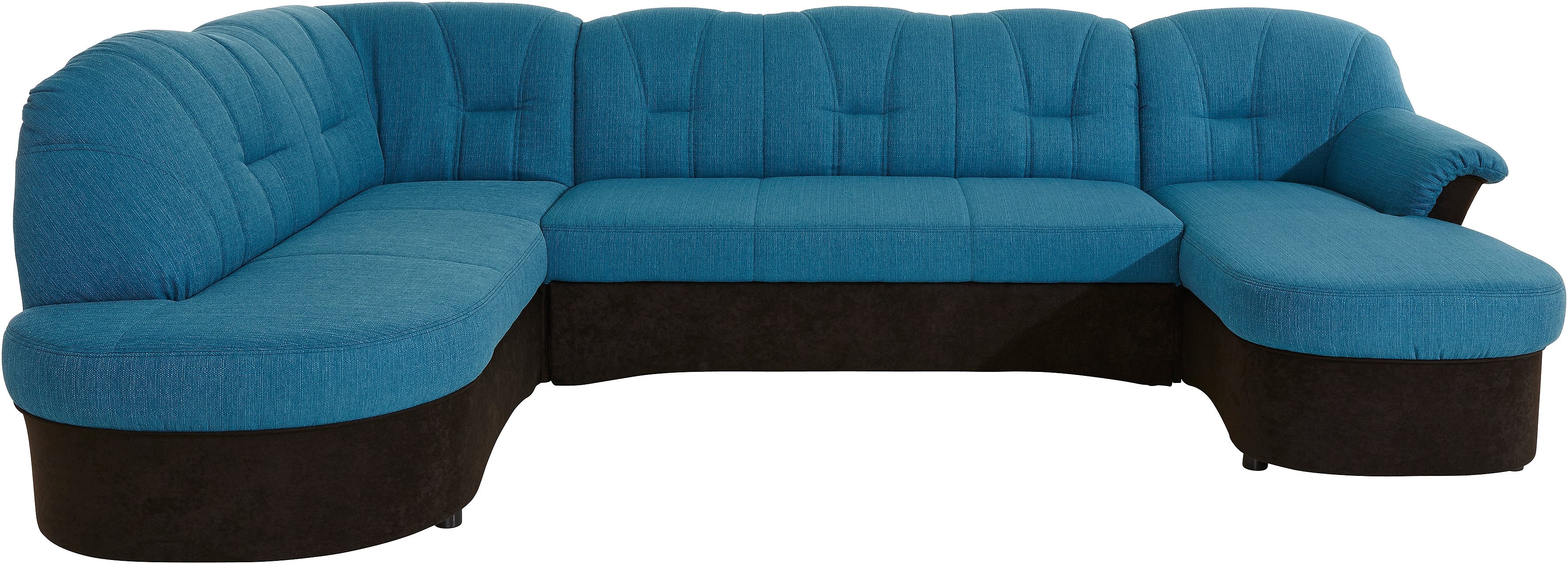 Wohnlandschaft DOMO COLLECTION "Flores auch in Leder-Bezug, B/T/H: 293/180/86 cm, U-Form", schwarz (schwarz, petrol), B:293cm H:84cm T:182cm, NaturLEDER (echtes Rindsleder) in Sitz und Rücken. Korpus in passendem Kunstleder SOFTLUX...