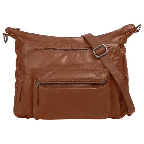 Umhängetasche WOUWOU Gr. B/H/T: 34 cm x 26 cm x 10 cm onesize, braun (cognac) Damen Taschen echt Leder