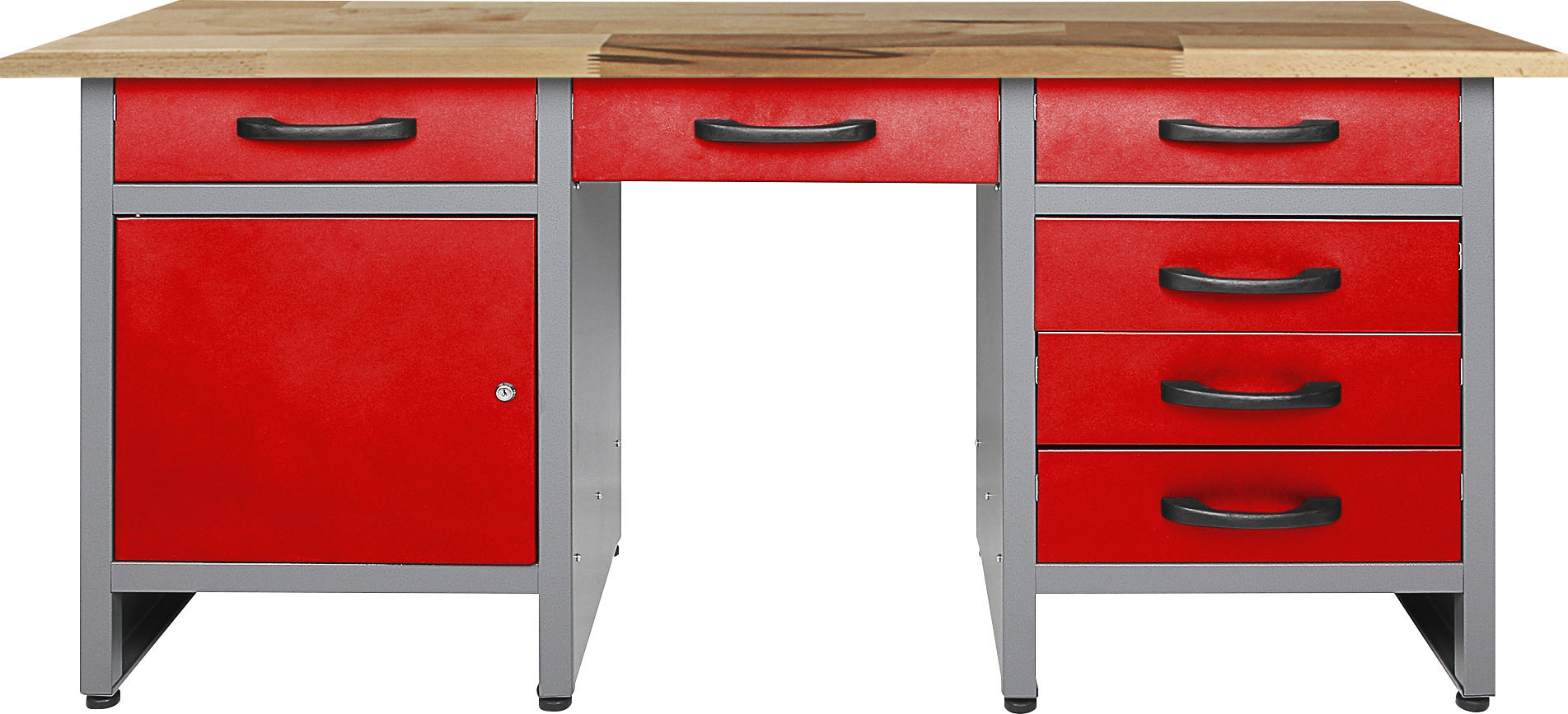Werkbank ONDIS24 "Harry", rot (rot, anthrazit), B:160cm H:85cm T:60cm, Metall, Werkbänke, ca. 160 cm, höhenverstellbar