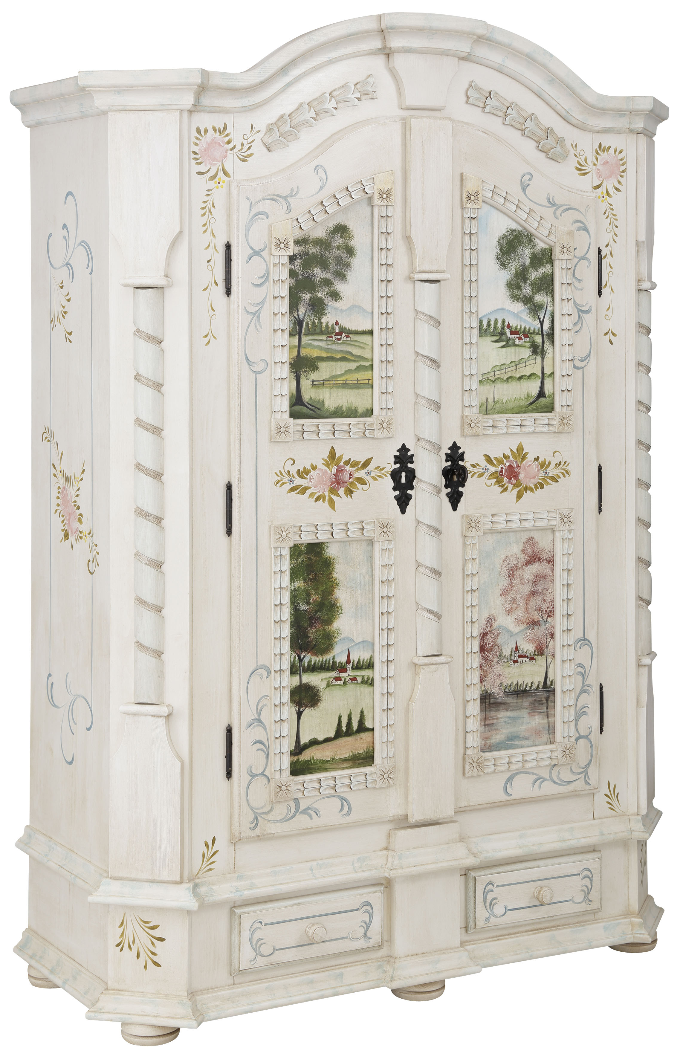 „Kleiderschrank HOME AFFAIRE „“Sophia““ Schränke Gr. B/H/T: 129 cm x 187 cm x 57 cm, 2 St., weiß (weiß, bemalt) Bauernschrank Garderobenschrank Garderobenschränke Schränke in zwei unterschiedlichen Ausführungen der Schrankfronten, Höhe 187 cm“
