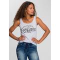 Tanktop KANGAROOS, Damen, Gr. 48/50 (XL), grau (hellgrau, meliert), Rippware, Obermaterial: 95% Baumwolle, 5% Viskose, meliert, bedruckt, kontrastfarbene Details, casual, Basic hüftbedeckend, Rundhals, ohne Ärmel, Tops, mit blumigem Puff-Print,...