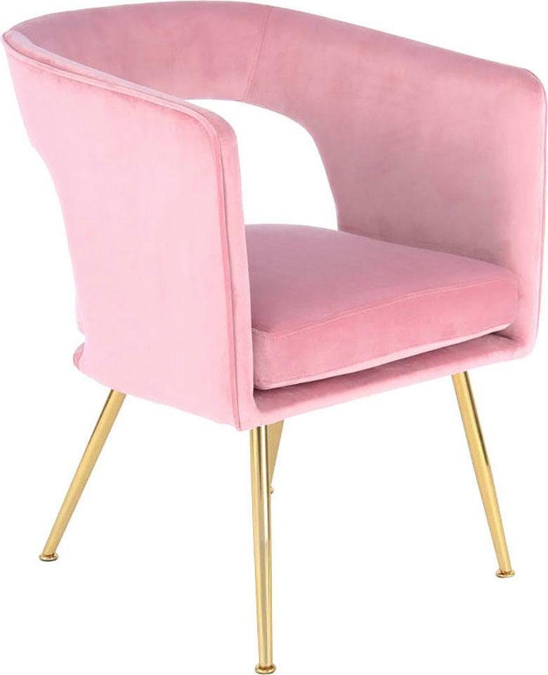 Stuhl KAYOOM "Jolene 125, Esszimmerstuhl,eleganter Stoffbezug", rosa, B:60cm H:77cm T:63cm, Sitz: Stoffbezug aus 100% Polyester / Gestell: 100% Eisen, Stühle, Stuhl, samtweicher Bezug, Rückenlehne und Armlehnen abgerundet