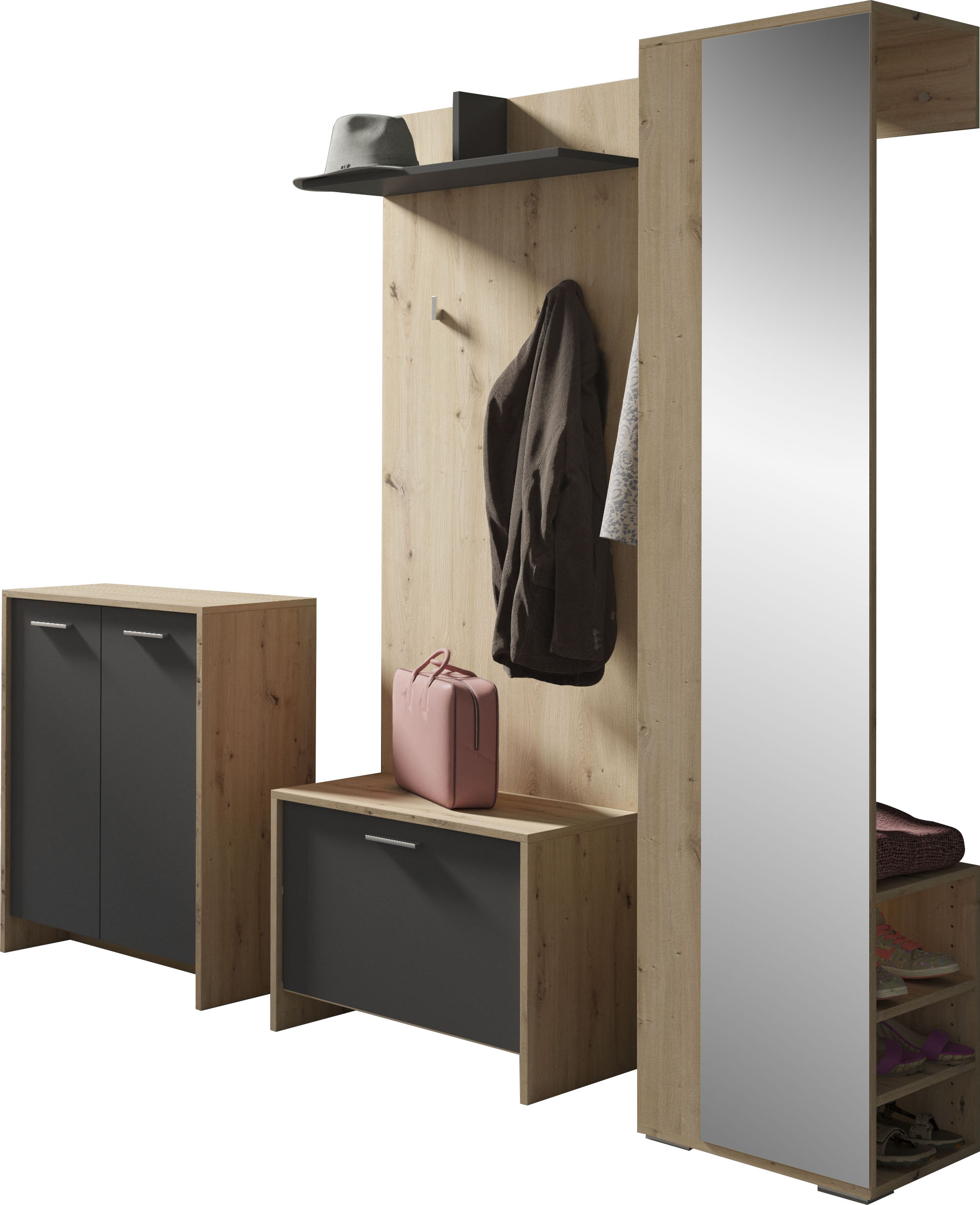 Garderoben-Set INOSIGN "Ben", grau (artisan eiche, anthrazit), Kastenmöbel-Sets
