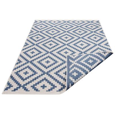 Teppich MY HOME "Ronda Wendeteppich", blau (blau, creme), B:240cm H:5mm L:340cm, Kunstfaser, Teppiche, Sisal-Optik, Flachgewebe, In- und Outdoor, geometrisches Boho Design Image