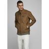 Bikerjacke JACK & JONES "ROCKY JACKET", Herren, Gr. S, braun (cognac), Web, Obermaterial: 88% Polyester, 12% Viskose, modisch, schmal normal, Langarm gerader Abschluss, Jacken