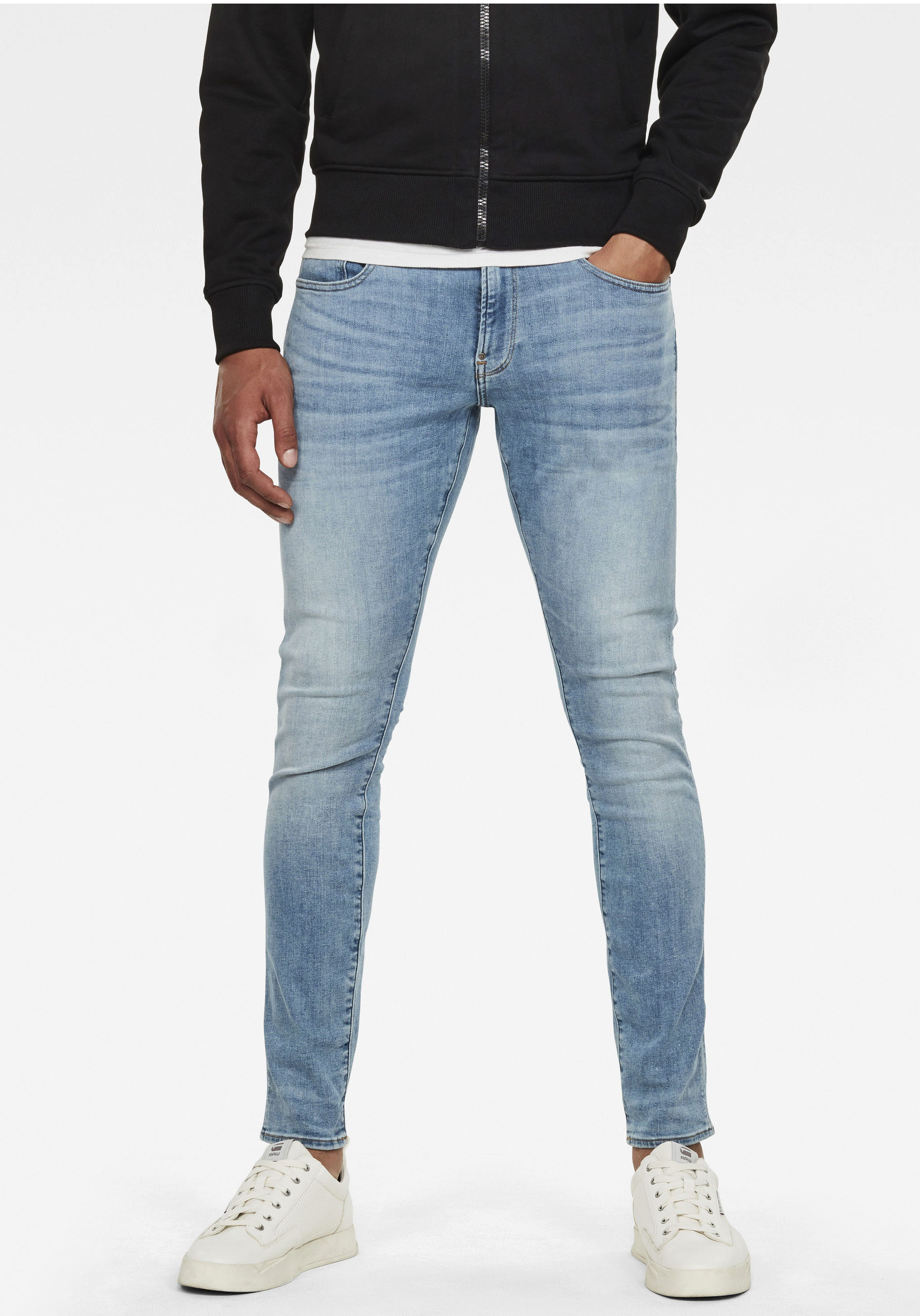 Skinny-fit-Jeans G-STAR "51010", Herren, Gr. 32, Länge 32, blau (light, indigo, aged), Denim/Jeans, Obermaterial: 91% Baumwolle, 7% Elastomultiester, 2% Elasthan, Destroyed-Effekte, skinny fit lang, Jeans Image