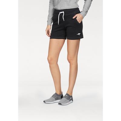 Sweatshorts KANGAROOS, Damen, Gr. 50, N-Gr, schwarz, Interlock, Obermaterial: 100% Baumwolle, unifarben, casual, figurbetont kurz, Hosen Shorts Strandshorts, mit kontrastfarbener Kordel und kleinem Label-Print Image